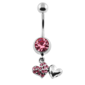 Dangling Multi Jeweled Heart Belly Button Ring