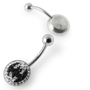 Crystal stone BAT Design SS Banana Bar Belly Ring with steel Base