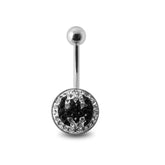 Crystal stone BAT Design SS Banana Bar Belly Ring with steel Base