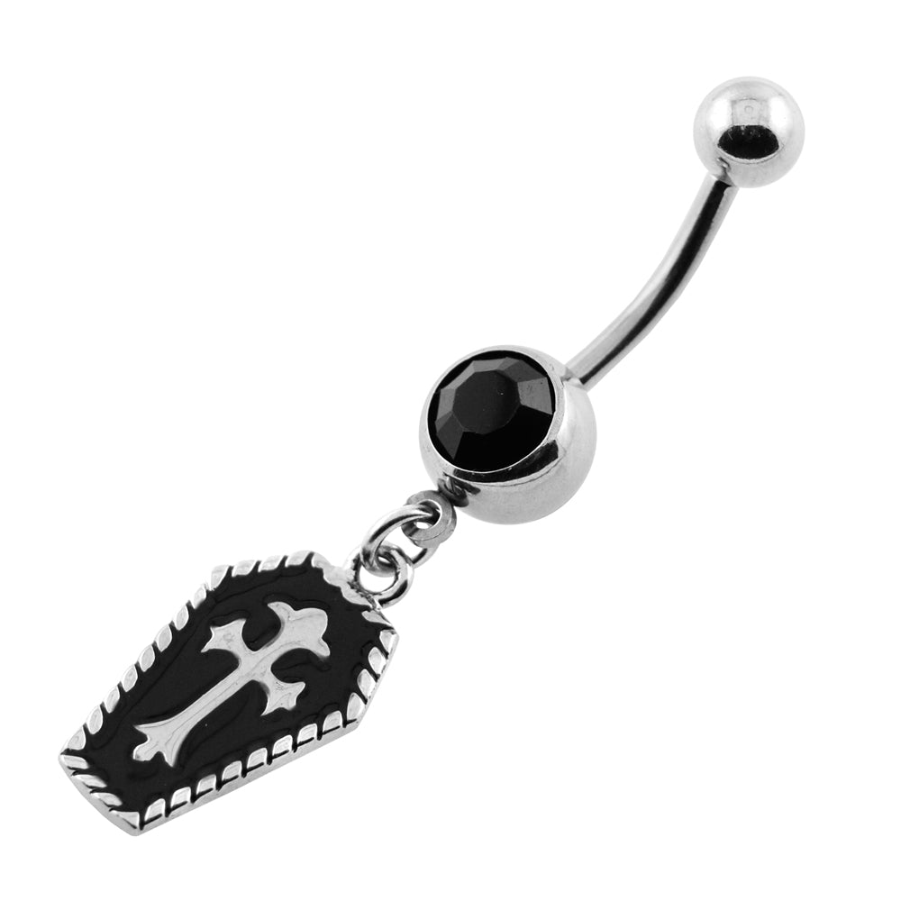 Dangling Black Coffin with Cross Navel Belly Ring