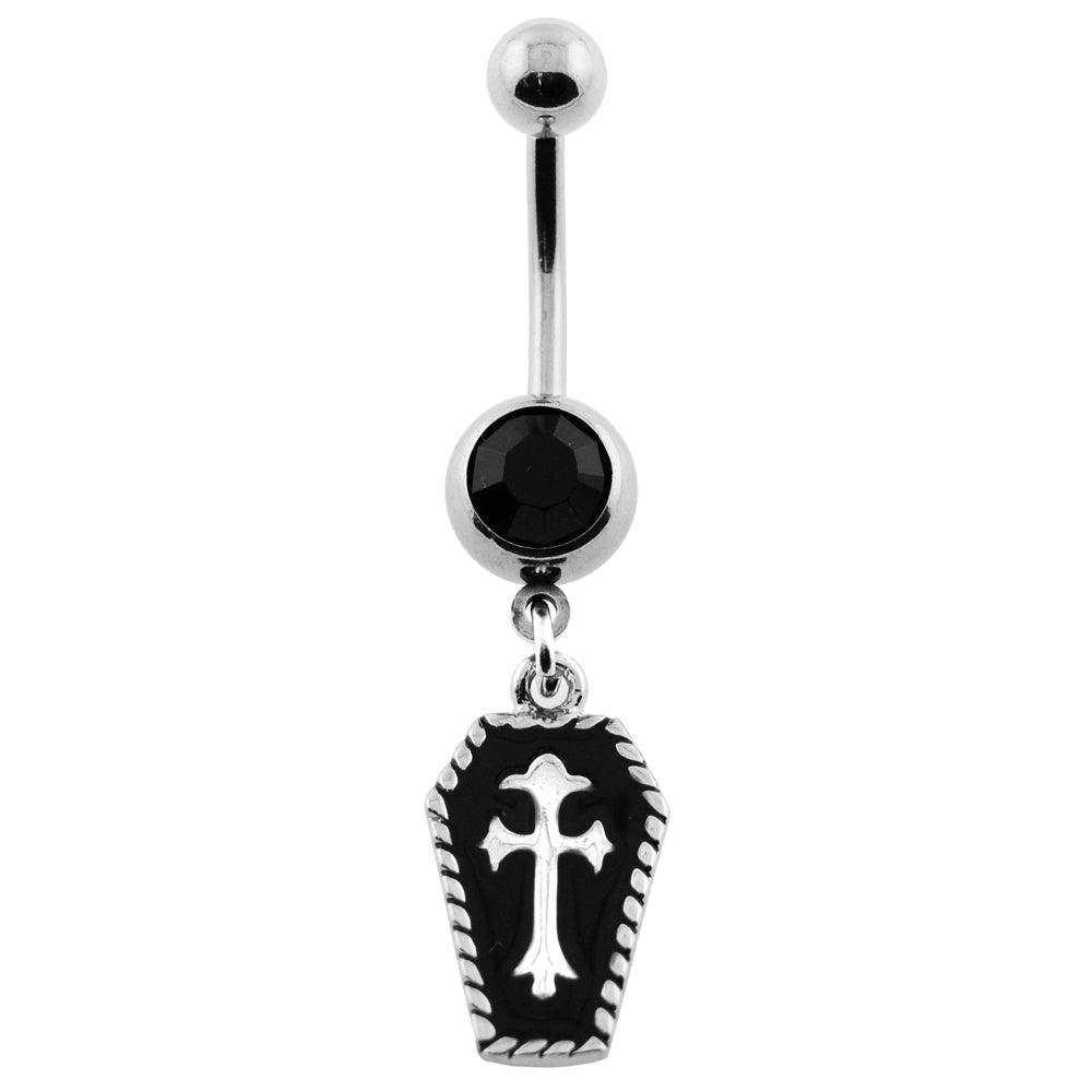 Dangling Black Coffin with Cross Navel Belly Ring