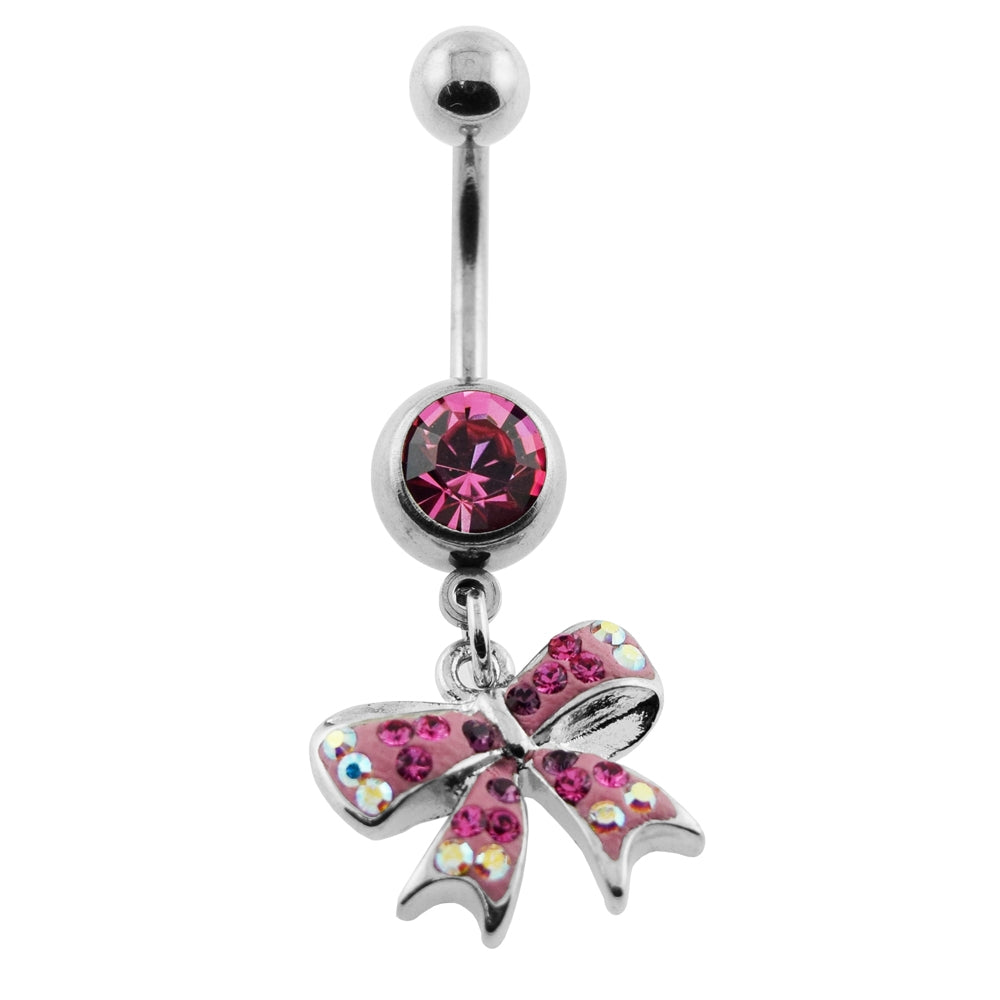 Dangling Multi Jeweled Bow Navel Belly Ring