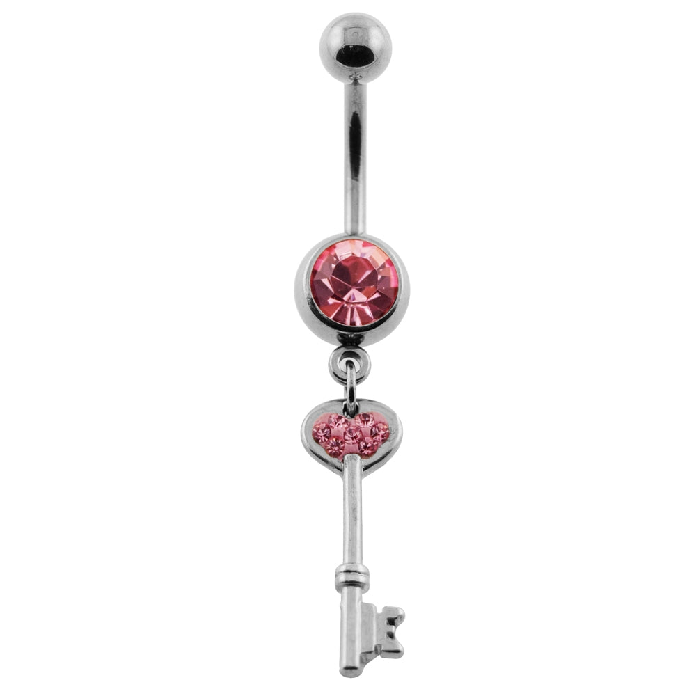 Dangling Multi Jeweled Key Navel Belly Ring
