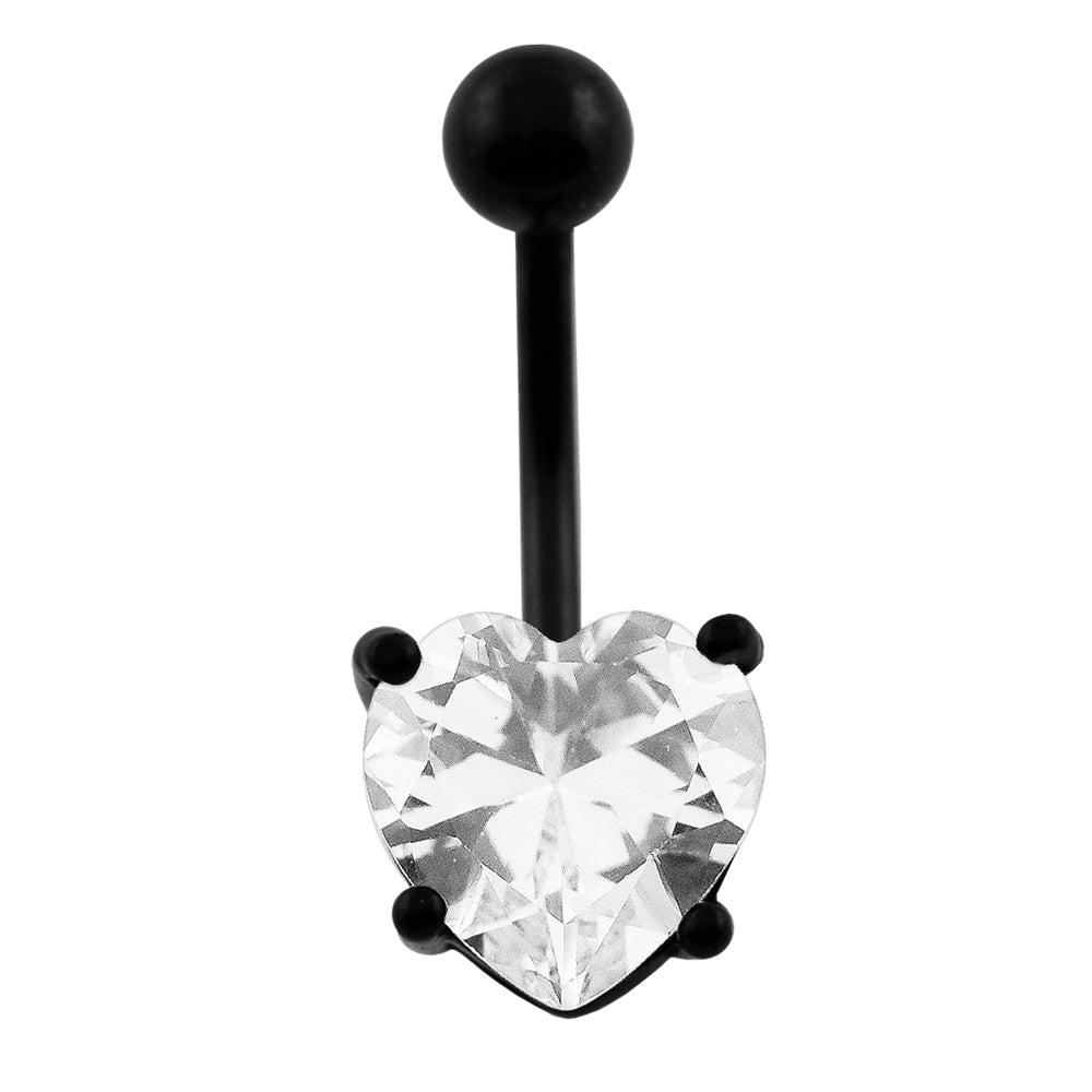 Blackline Clear Heart Jeweled Navel Belly Ring