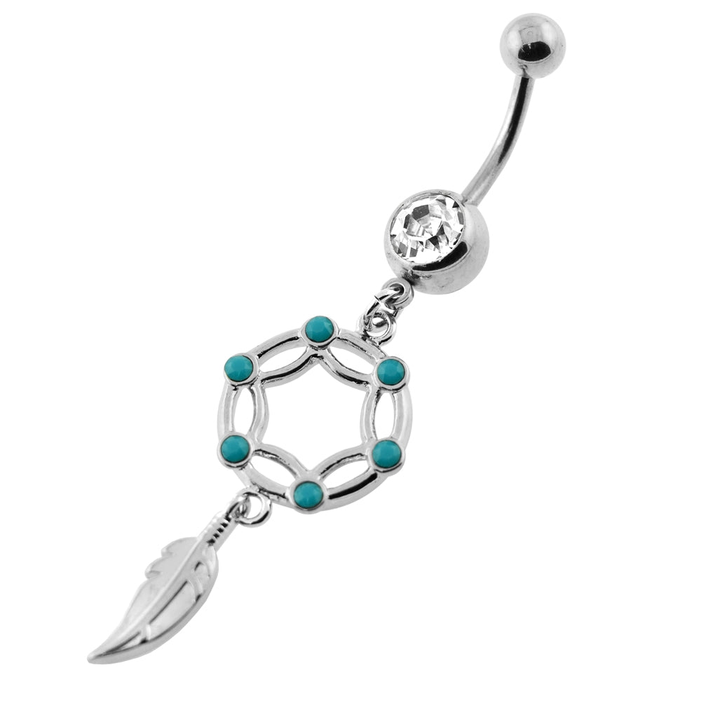 Turquoise Stone Dream Catcher Belly Button Piercing