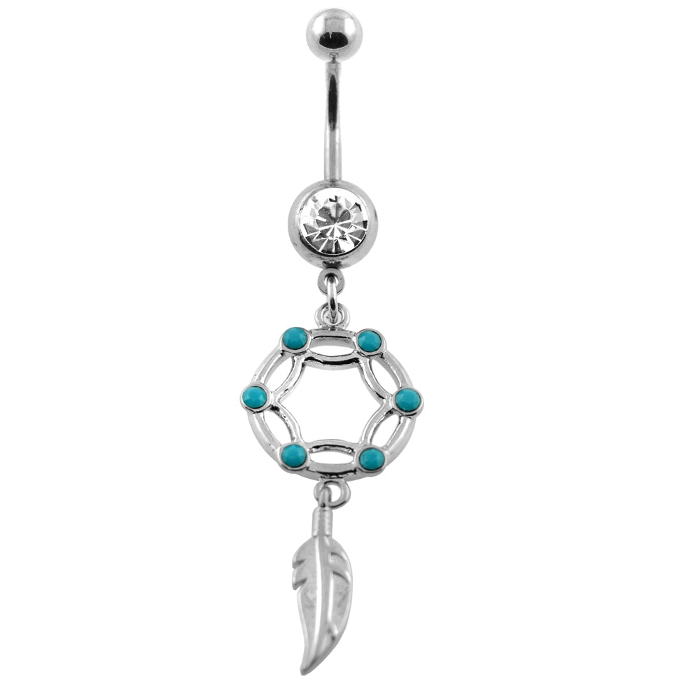 Turquoise Stone Dream Catcher Belly Button Piercing