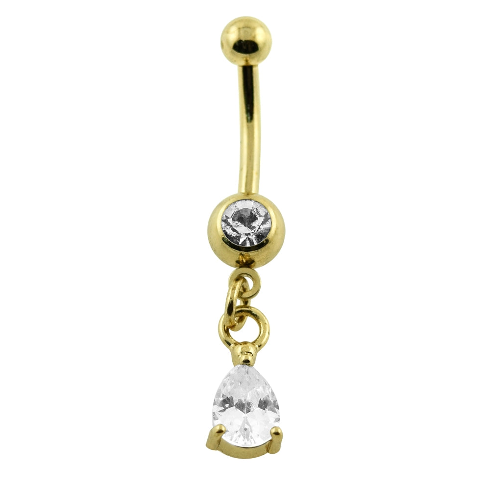 PVD Gold Hanging Jeweled Tear Belly Button Piercing