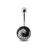 Black And White Crystal stone SS Bar Belly Ring with steel Base