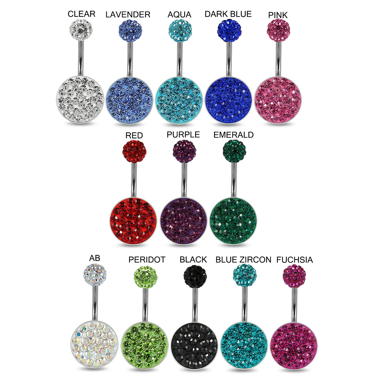 Multi Crystals jeweled Surgical Steel Belly Ring with Crystal Ferido Ball Top