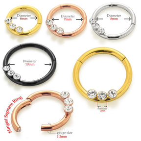 Triple CZ Jeweled Classic Segment Clicker Ring