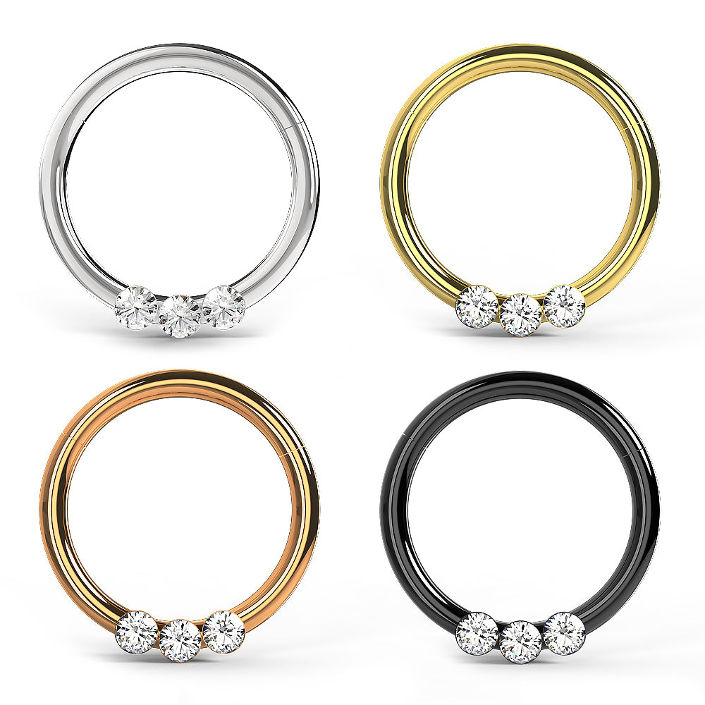 Triple CZ Jeweled Classic Segment Clicker Ring