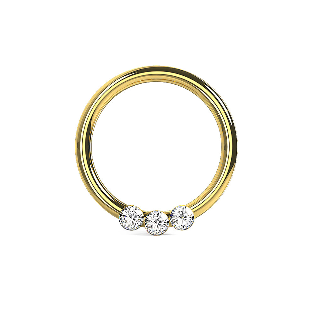 Triple CZ Jeweled Classic Segment Clicker Ring