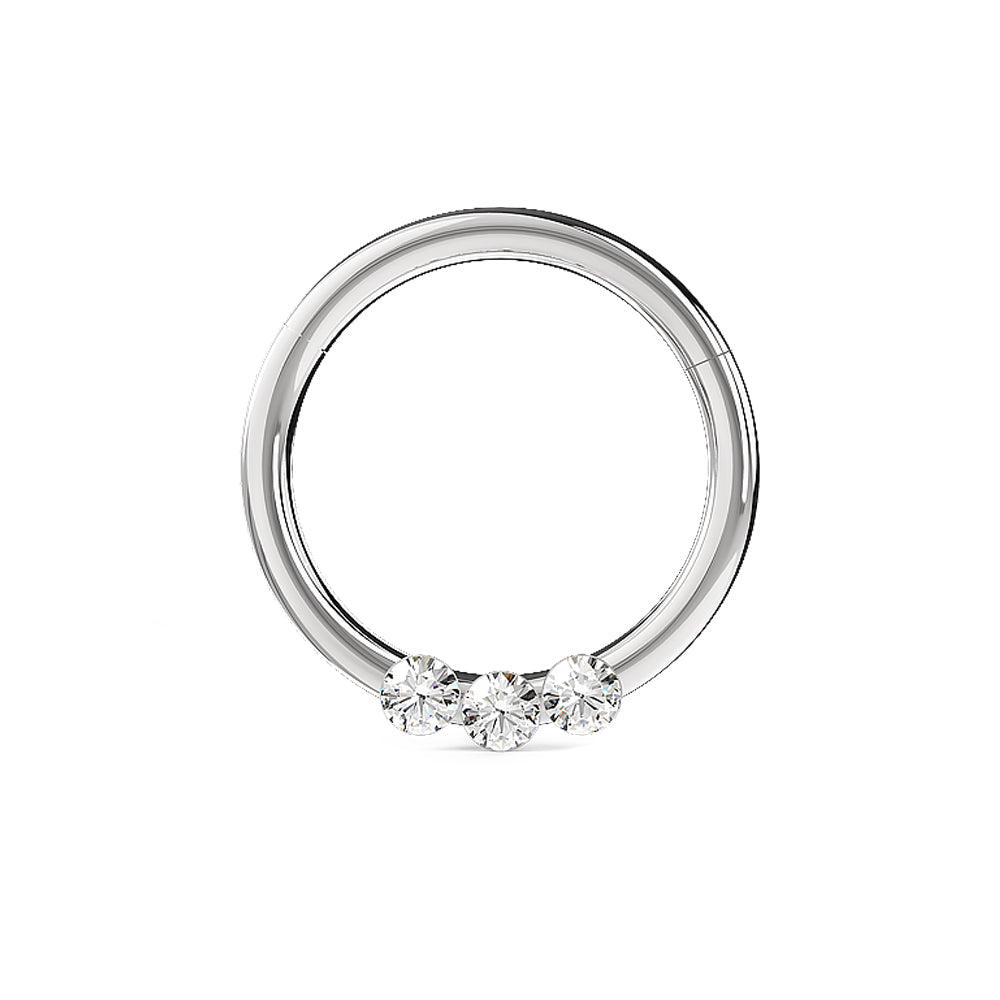 Triple CZ Jeweled Classic Segment Clicker Ring