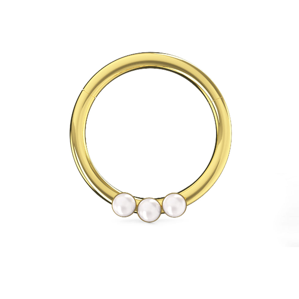 Triple Pearl Jeweled Segment Clicker Ring