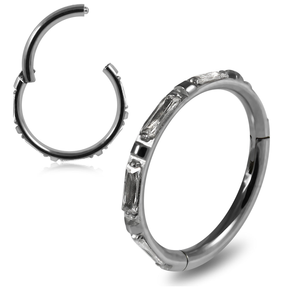 Inlay Crystal Seamless Hinged Clicker Segment Ring