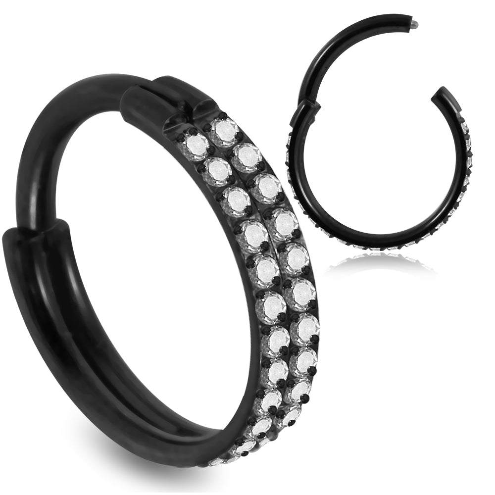 Double Rows Crystal Seamless Hinged Clicker Segment Ring