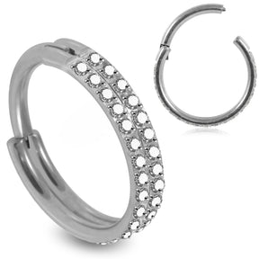 Double Rows Crystal Seamless Hinged Clicker Segment Ring