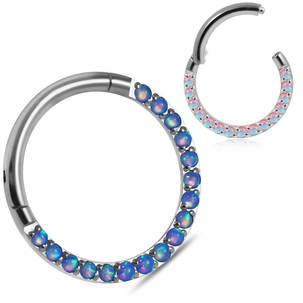 Pave Seamless with Opal Stone Hinged Clicker Segment Ring