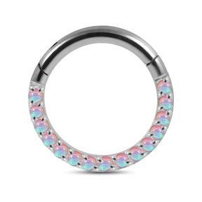 Pave Seamless with Opal Stone Hinged Clicker Segment Ring