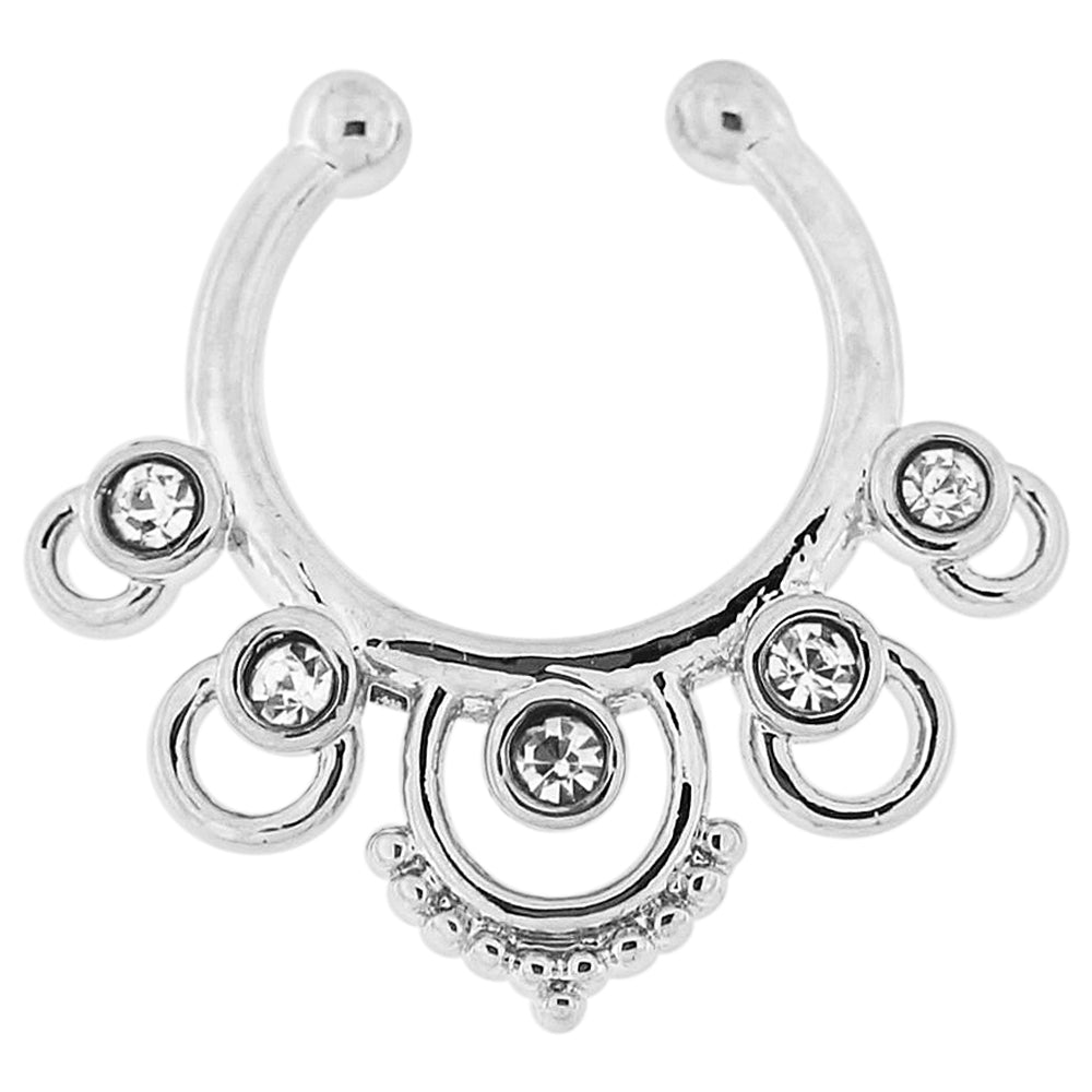 CZ Jeweled Non Piercing Fake Clip on Septum Ring