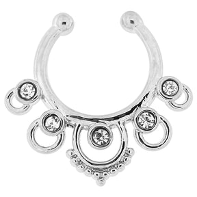 CZ Jeweled Non Piercing Fake Clip on Septum Ring