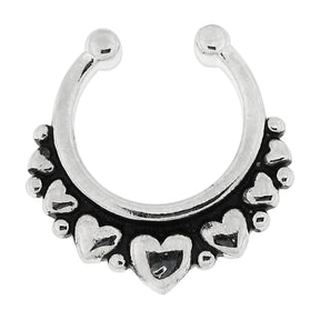 Multi Hearts Paved Non Piercing Fake Clip on Septum Ring