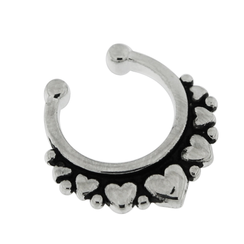 Multi Hearts Paved Non Piercing Fake Clip on Septum Ring