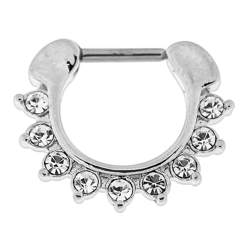 Single Line 9 CZ's Pronged Septum Clicker Piercing