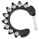 Black PVD Single Line 9 CZ's Pronged Septum Clicker Piercing