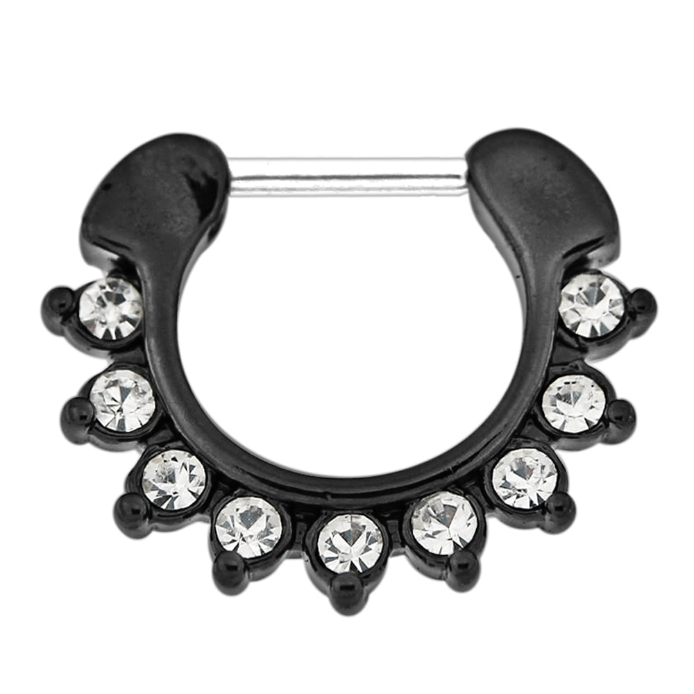 Black PVD Single Line 9 CZ's Pronged Septum Clicker Piercing