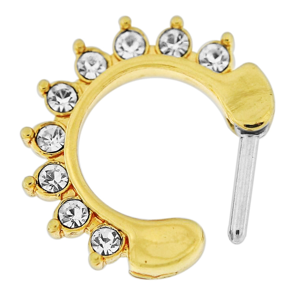 Gold PVD Single Line 9 CZ's Pronged Septum Clicker Piercing