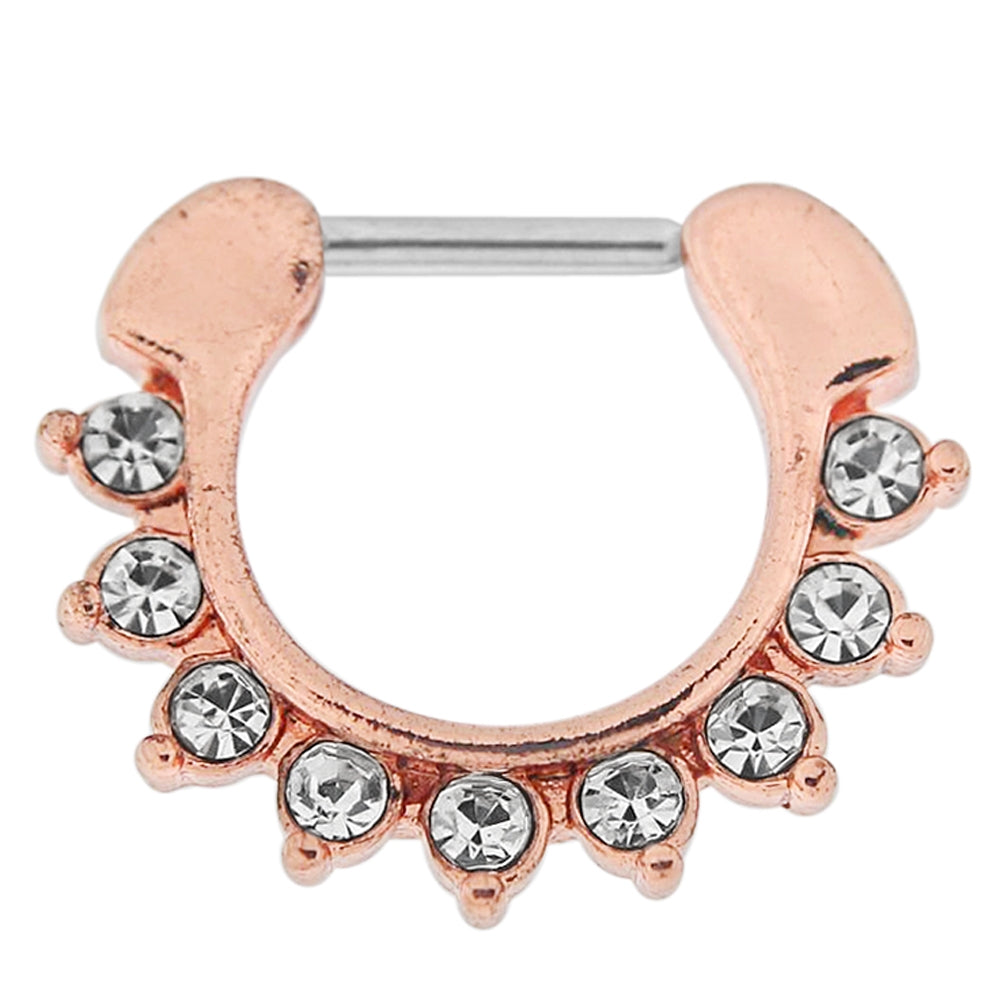 Rose Gold PVD Single Line 9 CZ's Pronged Septum Clicker Piercing