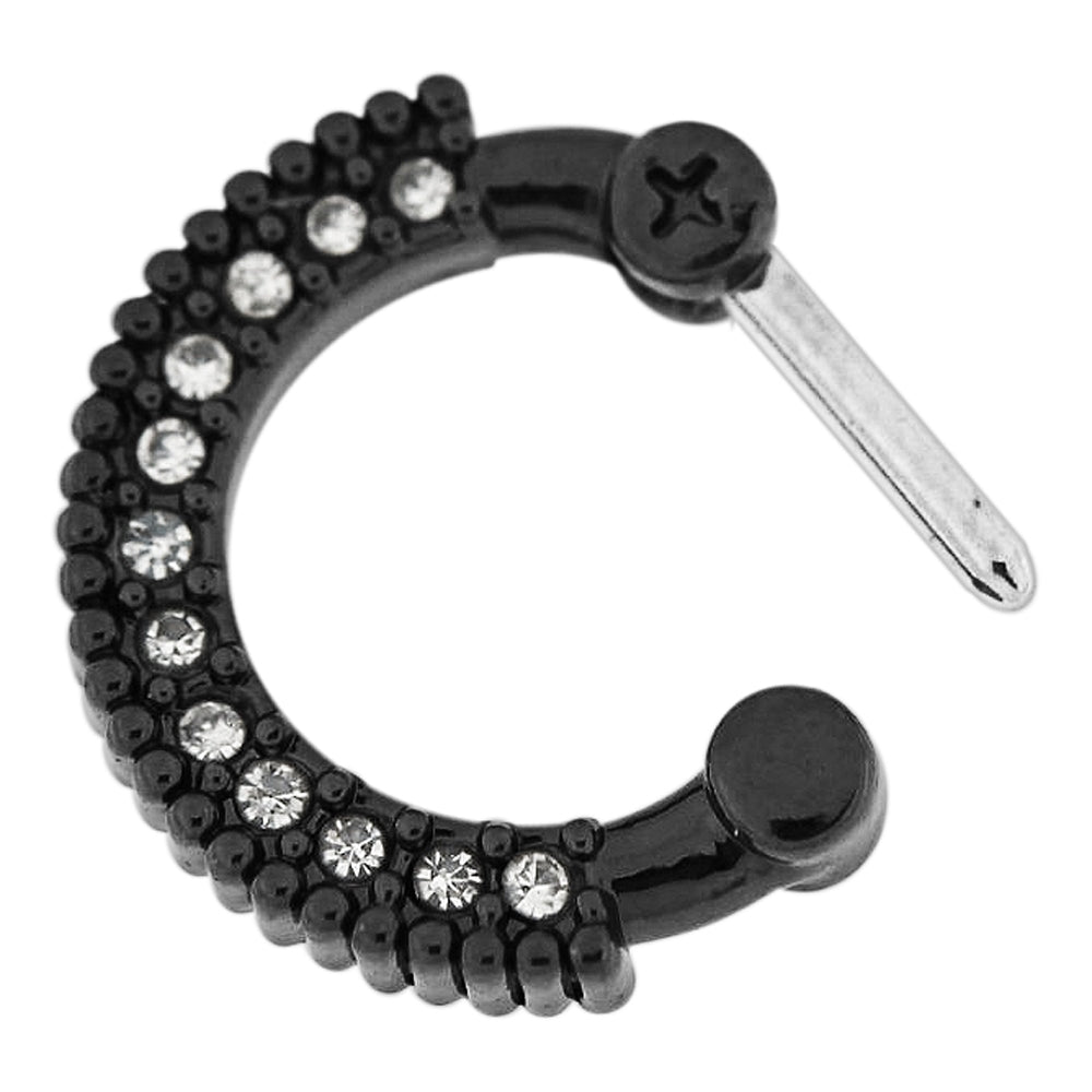 Black PVD Single Line Micro Paved Septum Clicker Piercing