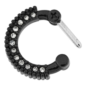 Black PVD Single Line Micro Paved Septum Clicker Piercing