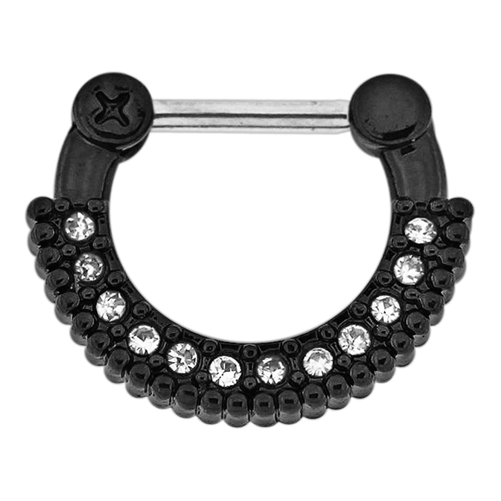 Black PVD Single Line Micro Paved Septum Clicker Piercing