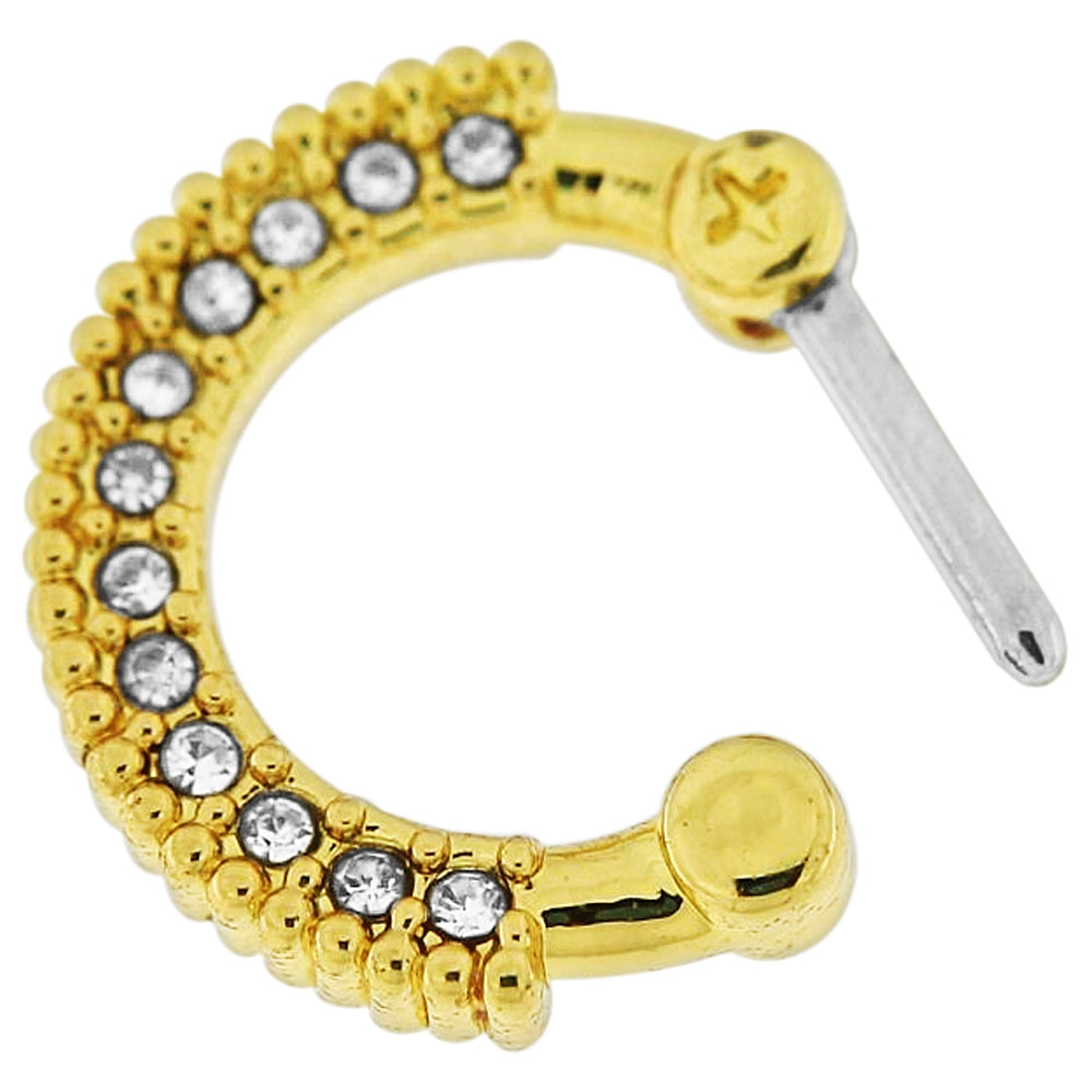 Gold PVD Single Line Micro Paved Septum Clicker Piercing