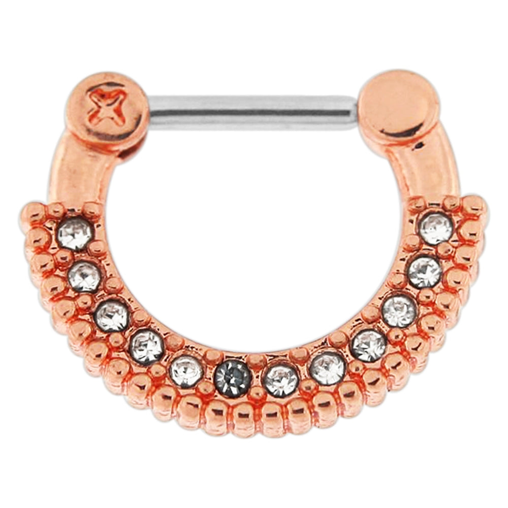 Rose Gold PVD Single Line Micro Paved Septum Clicker Piercing