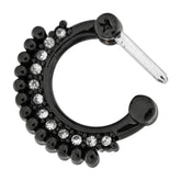 Black PVD Single Line Micro Paved CZ with Tribal Dots Septum Clicker