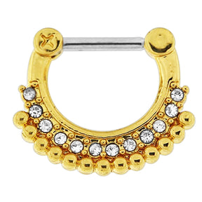 Gold PVD Single Line Micro Paved CZ with Tribal Dots Septum Clicker