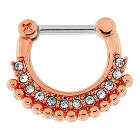 Rose Gold PVD Single Line Micro Paved CZ with Tribal Dots Septum Clicker