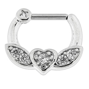 Micro Paved CZ Flying Heart Septum Clicker Piercing