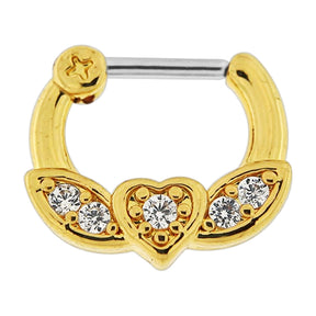 Gold PVD Micro Paved CZ Flying Heart Septum Clicker Piercing