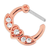 Rose Gold PVD Micro Paved CZ Flying Heart Septum Clicker Piercing