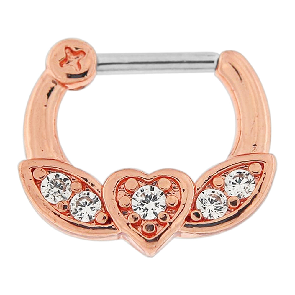 Rose Gold PVD Micro Paved CZ Flying Heart Septum Clicker Piercing