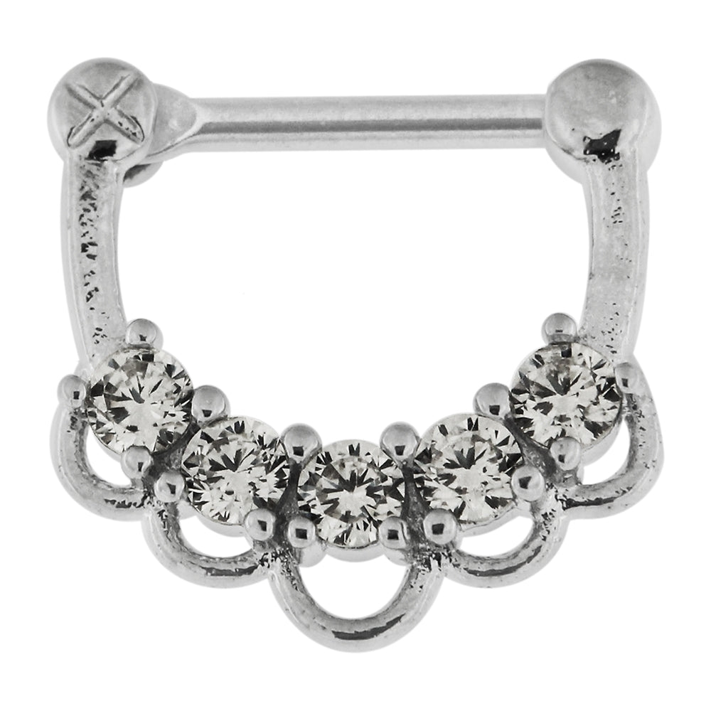 5 CZ Jeweled Floral Septum Clicker Piercing