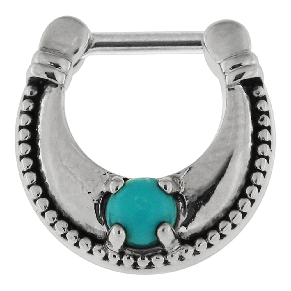 Plain Dotted with Turquoise Stone Jeweled Septum Clicker Piercing