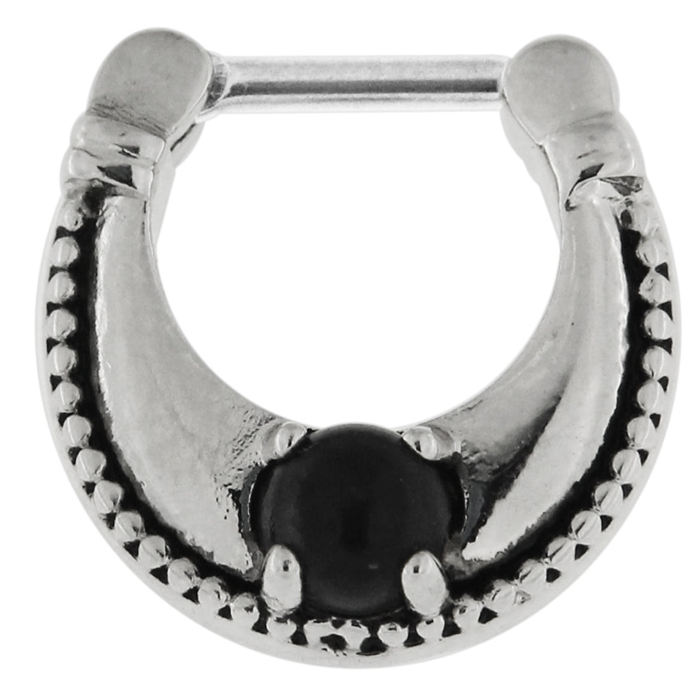 Plain Dotted with Black Stone Jeweled Septum Clicker Piercing
