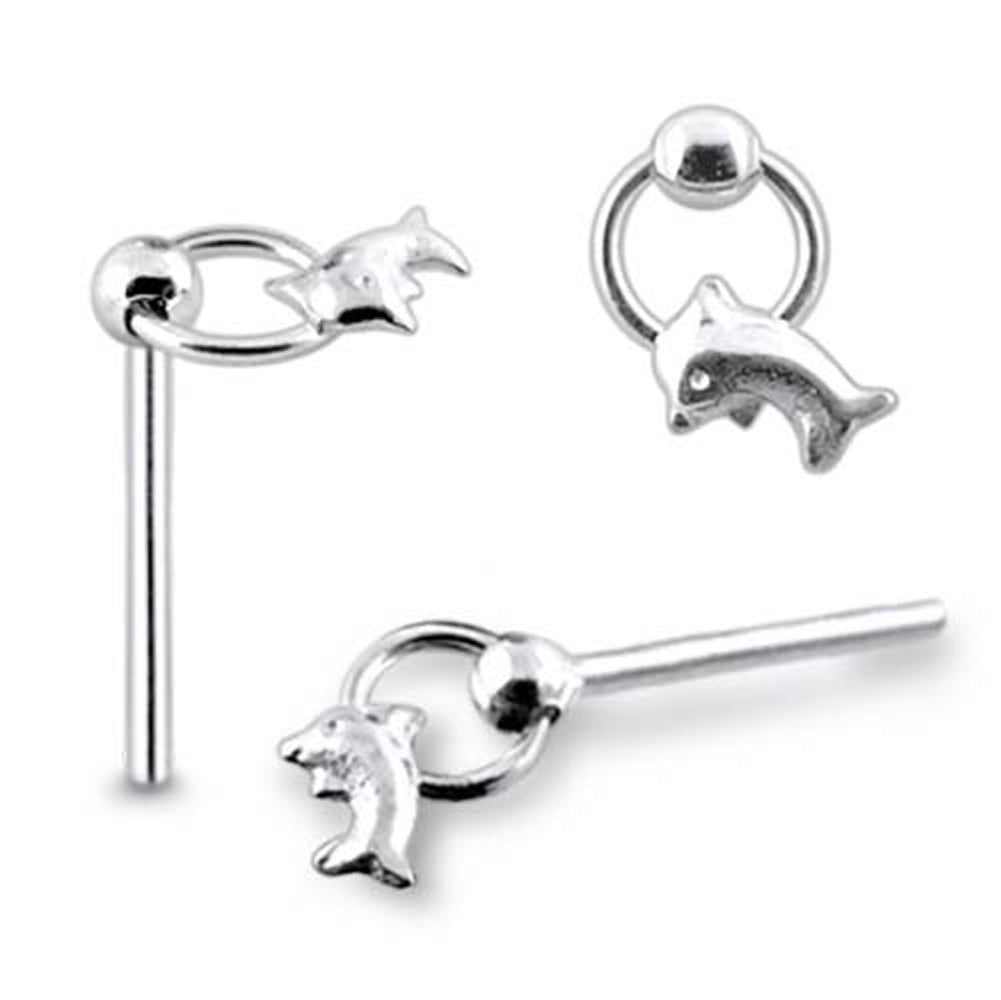 Plain Dolphin on Moving Ring Straight Nose Pin