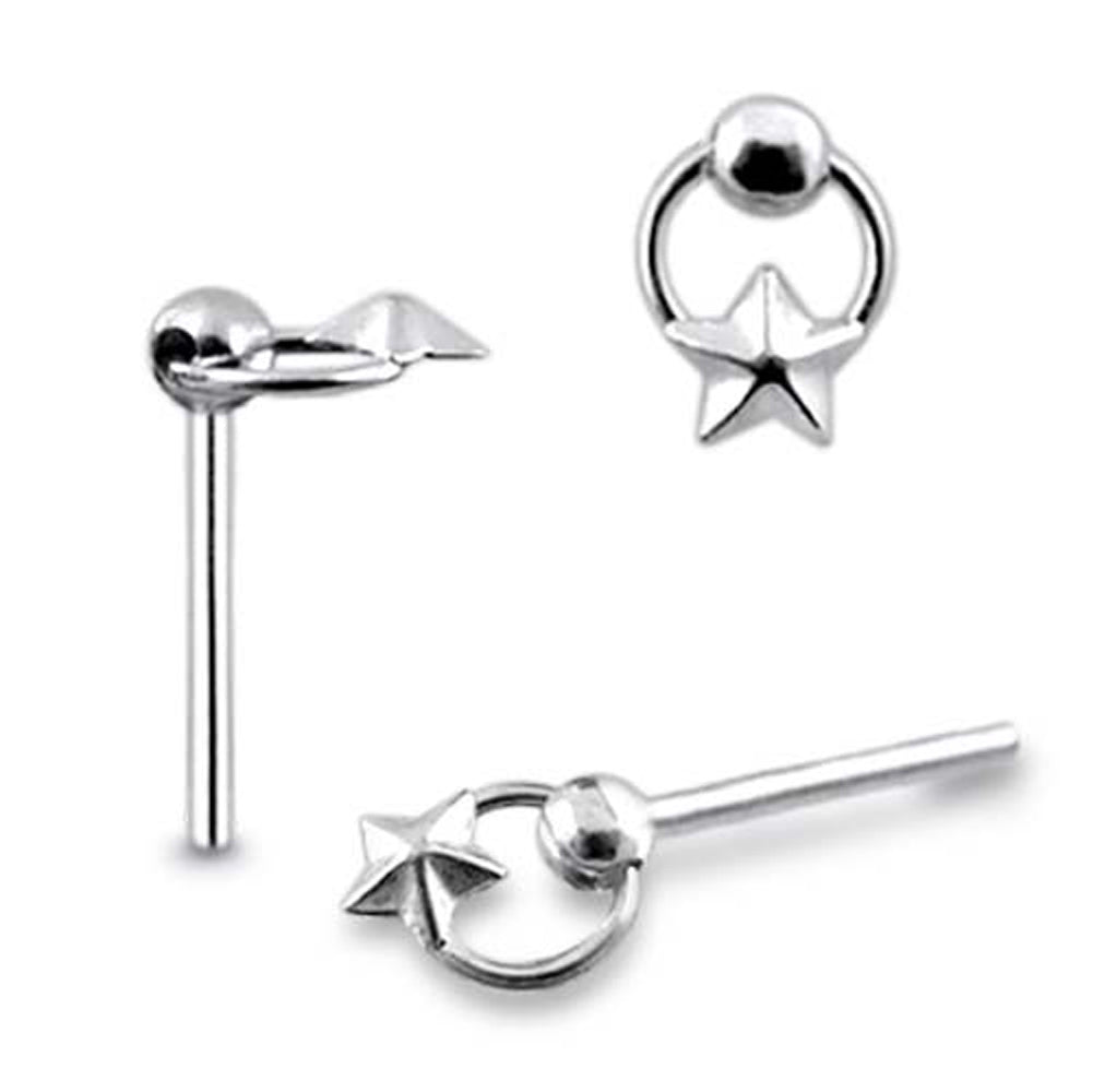 Sharp-Embossed Star on Moving Ring  Straight Nose Pin