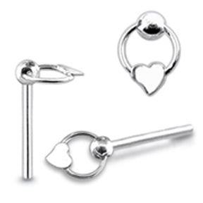 Plain Heart on Moving Ring Straight Nose Pin